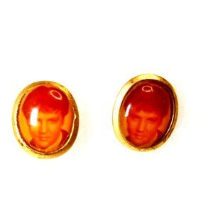 Vintage Elvis Presley Gold-Tone Stud Earrings 1977 Boxcar Enterprises